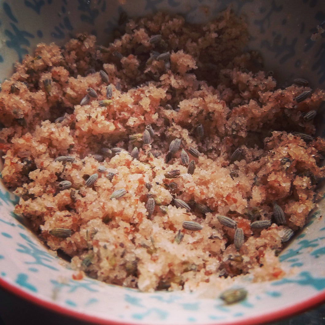 Fresh Lavender + Pink Himalayan Rock Sea Salt Scrub + Lemon Zest + Handmade With Love
